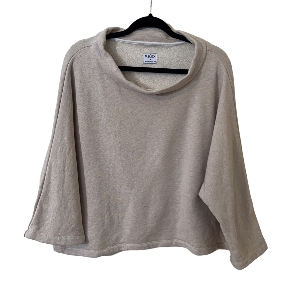 Esby Apparel Size Medium Cream Oversized Cotton Mock Neck Pullover Sweater